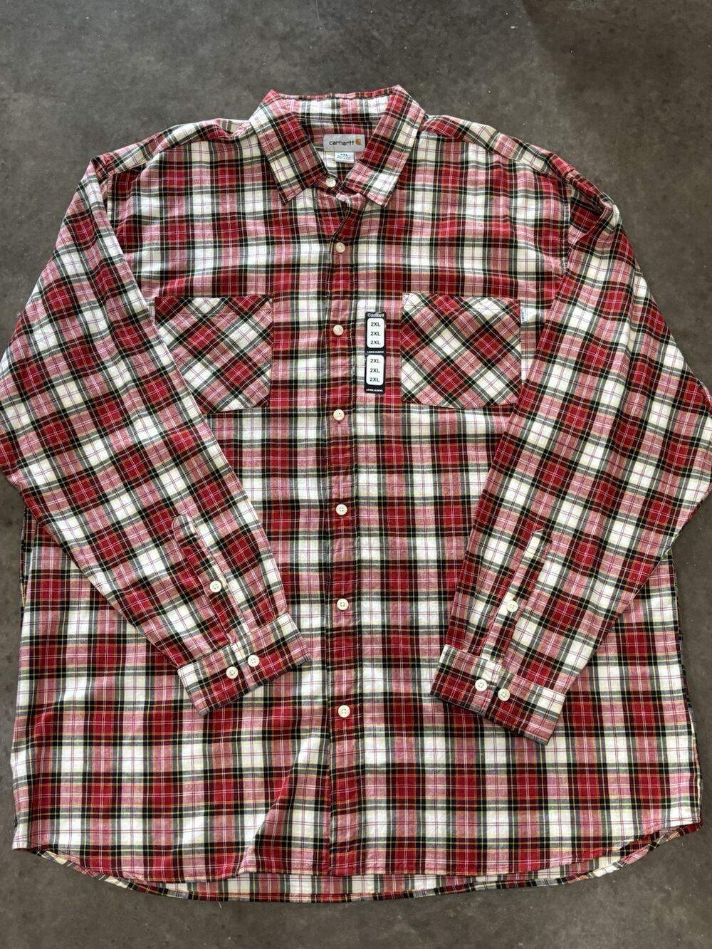 Carhartt Shirt Mens 2XL Red Plaid Flannel Long Sleeve Button Front Casual